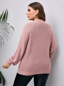 Calvaya Jersey de manga raglán tejido de cable - Rosa vieja - Ver 2