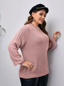 Calvaya Jersey de manga raglán tejido de cable - Rosa vieja - Ver 4