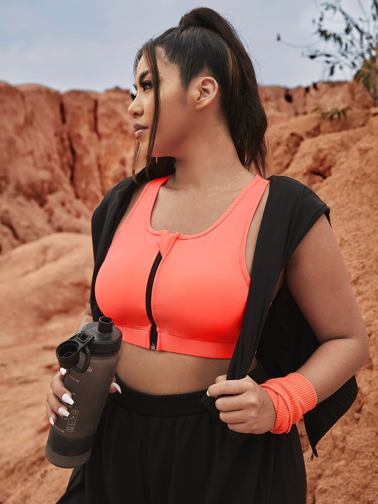 Sujetador deportivo soporte alto con cremallera - Naranja Coral - Añade 3