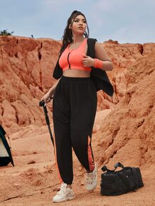 Plus High Support Zip Up Sports Bra - Coral Orange - View 4
