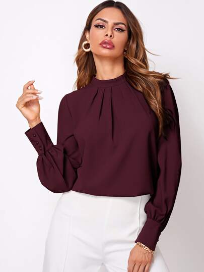 SHEIN Clasi بلوزة بأكمام طويلة , رقبة مفتوحة مطوية, ملابس رمضان