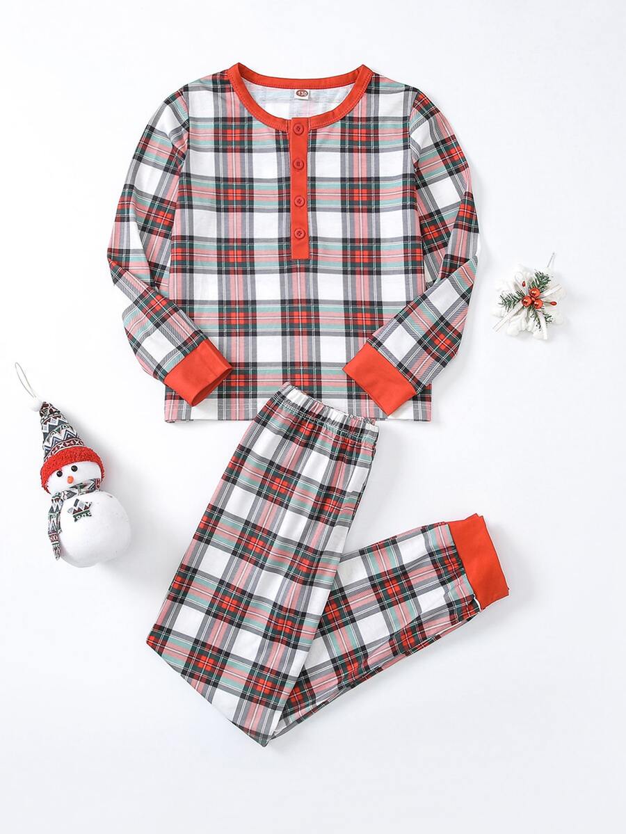 女孩1入組格紋印花家居服上裝和1入組睡褲 - 彩色 - 查看 1