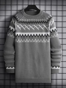 Manfinity Men Knitwear In chữ V Giải trí - Xám - Xem 1