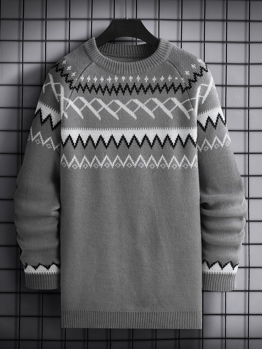 Manfinity Men Knitwear In chữ V Giải trí - Xám - Xem 1