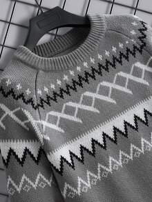 Manfinity Men Knitwear In chữ V Giải trí - Xám - Xem 4