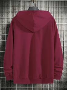 Manfinity Homme Hombres Capucha con letra japonesa & con estampado de dragón chino con cordón - Rojo - Ver 2