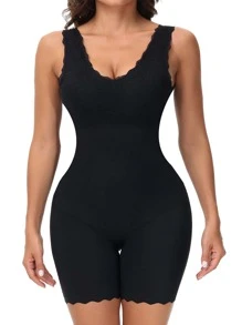 Contrast Mesh Shapewear Bodysuit - Black - View 1
