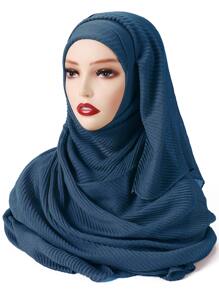 Solid Pleated Hijab - Teal Blue - View 1