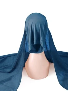 Solid Pleated Hijab - Teal Blue - View 2