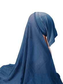 Solid Pleated Hijab - Teal Blue - View 3