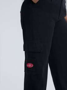 SHEIN EZwear Plus High Waist Patched Detail Flap Pocket Jeans - Black - View 4