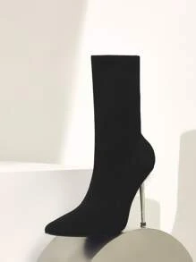 CUCCOO BASICS Women Shoes Minimalist Knit Detail Fashion Stiletto Heeled Black Boots Vacation Shoes Summer For Spring Break Easter For Christmas Spring Shoes - Black - View 6