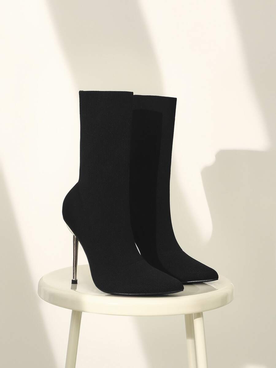 CUCCOO BASICS Women Shoes Minimalist Knit Detail Fashion Stiletto Heeled Black Boots Vacation Shoes Summer For Spring Break Easter For Christmas Spring Shoes - Black - View 1