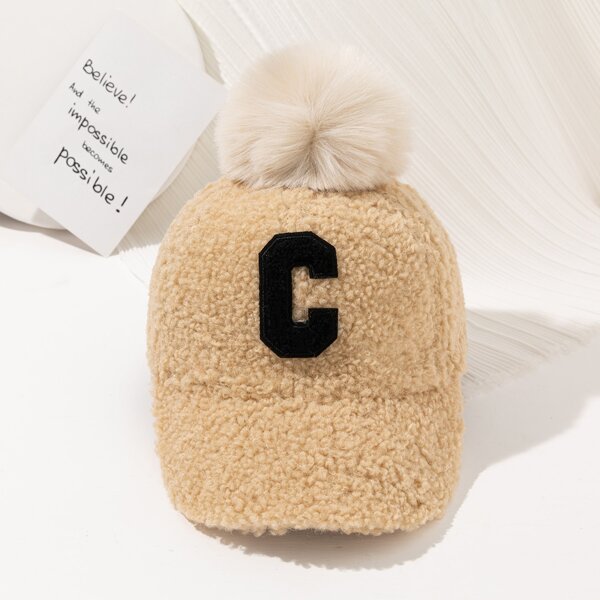 

Toddler Kids Letter Patch Decor Fuzzy Baseball Cap, Apricot