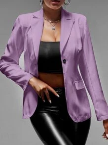 SHEIN SXY Single Button Flap Detail Blazer - Mauve Purple - View 1