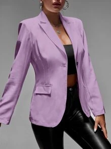 SHEIN SXY Single Button Flap Detail Blazer - Mauve Purple - View 3