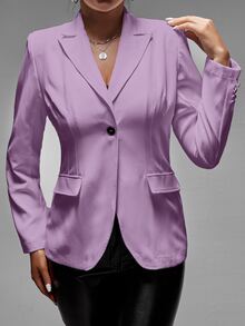 SHEIN SXY Single Button Flap Detail Blazer - Mauve Purple - View 4