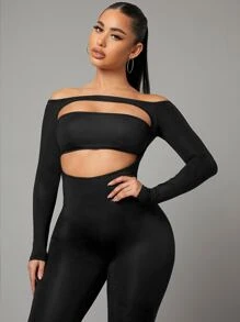 SHEIN SXY Mono ajustado de hombros descubiertos con abertura - Negro - Ver 4