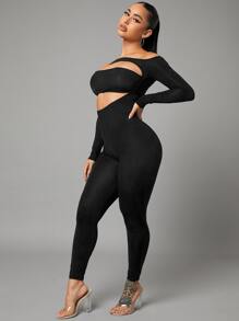 SHEIN SXY Mono ajustado de hombros descubiertos con abertura - Negro - Ver 5