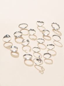 16pcs Yin & Yang Detail Vintage Ring - Antique Silver - View 1
