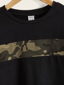 青少年男孩休闲圆领长袖迷彩拼接 T 恤春秋季