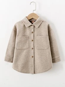 SHEIN Young Boy Drop Shoulder Pocket Patched Overcoat - Khaki - View 1
