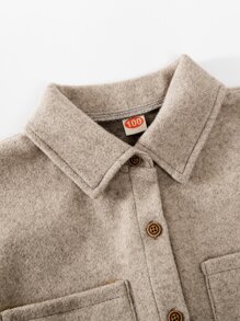 SHEIN Young Boy Drop Shoulder Pocket Patched Overcoat - Khaki - View 6