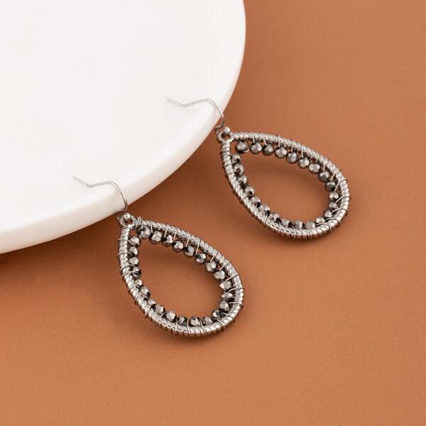 

Beaded Water Drop Charm Earrings, Silver