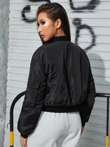 SHEIN Zip Up Bomber Jacket - Black - View 2