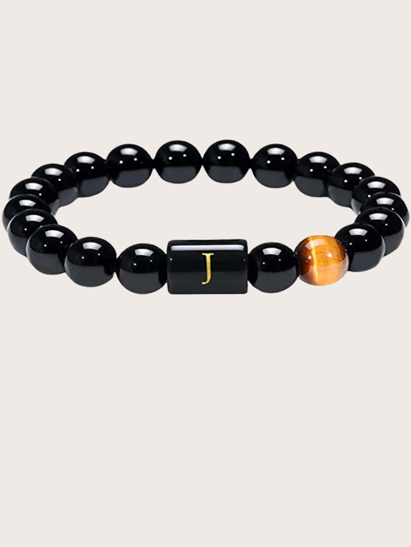 時尚流行男士字母圖形石串珠手鍊朋克嘻哈風格適合珠寶禮物和時尚外觀 - 黑色 - 查看 1