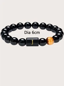 時尚流行男士字母圖形石串珠手鍊朋克嘻哈風格適合珠寶禮物和時尚外觀 - 黑色 - 查看 3