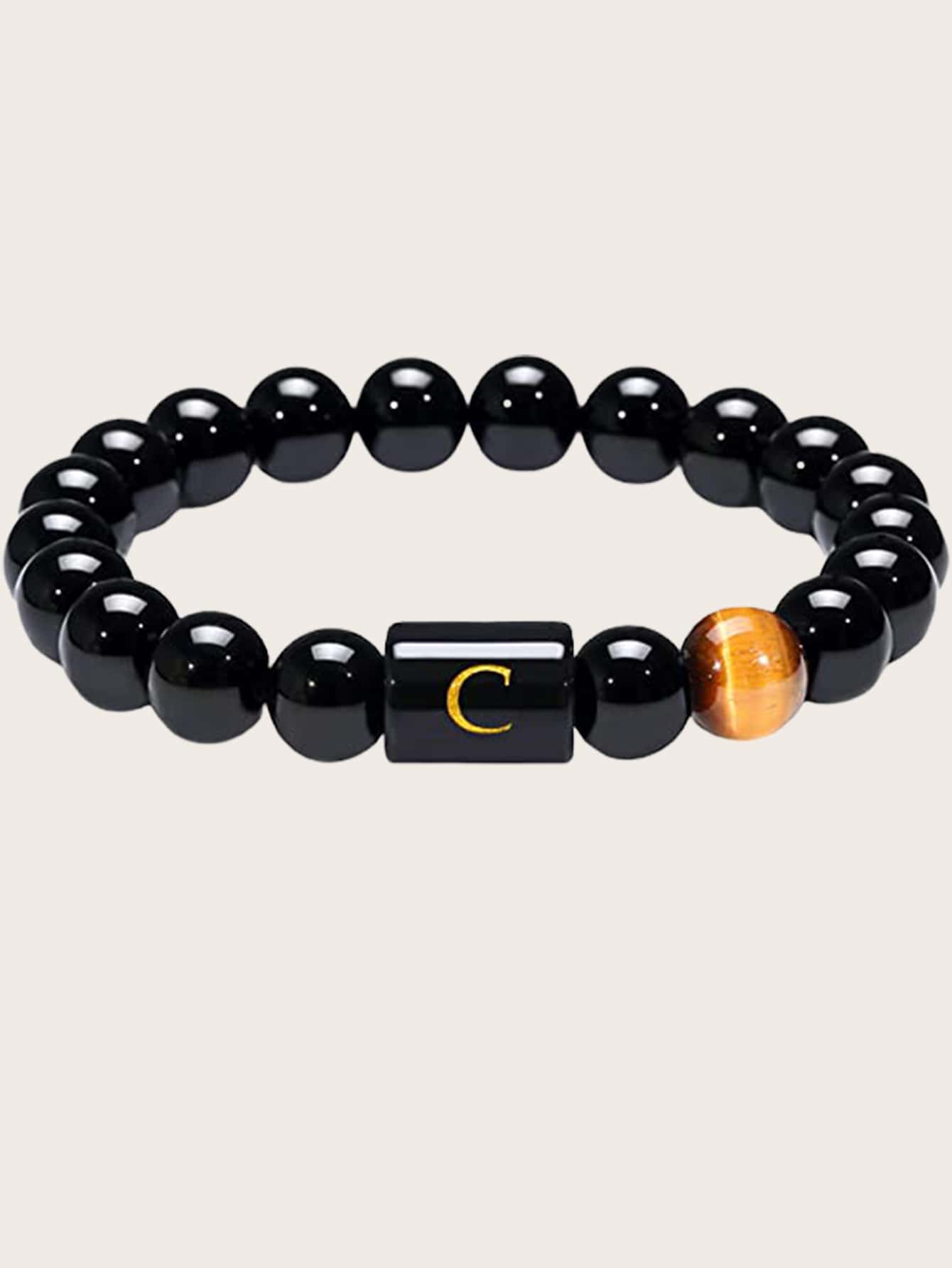 Vòng tay thời trang và phổ biến dành cho nam Chữ đồ họa Vòng tay đính cườm đá Phong cách Punk Hip Pop cho món quà trang sức và cho vẻ ngoài sành điệu - màu đen - Xem 1