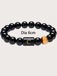 Vòng tay thời trang và phổ biến dành cho nam Chữ đồ họa Vòng tay đính cườm đá Phong cách Punk Hip Pop cho món quà trang sức và cho vẻ ngoài sành điệu - màu đen - Xem 3