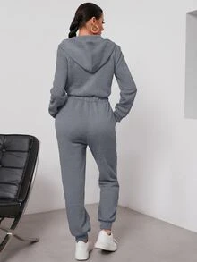 Zip Up Hooded Jumpsuit - Grey - View 2