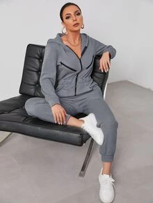 Zip Up Hooded Jumpsuit - Grey - View 5