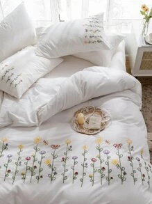 花朵刺繡被套套裝不附帶內芯 - 白色 - 查看 1