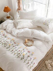 花朵刺繡被套套裝不附帶內芯 - 白色 - 查看 2