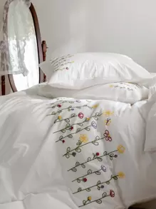 花朵刺繡被套套裝不附帶內芯 - 白色 - 查看 4