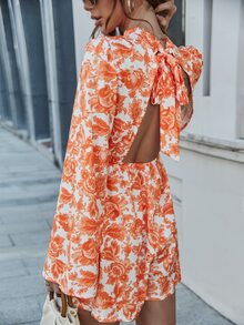 Mono con estampado floral de manga con volante de espalda abierta con cordón - Multicolor - Ver 2