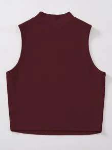 SHEIN Unity 小高領羅紋針織背心上衣 - 酒紅色 - 查看 2