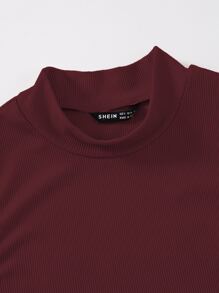 SHEIN Unity 小高領羅紋針織背心上衣 - 酒紅色 - 查看 3