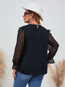 Mulvari 大碼圓點荷葉袖襯衫 - 黑色 - 查看 2