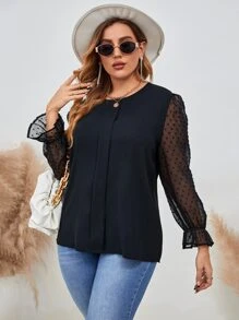 Mulvari 大碼圓點荷葉袖襯衫 - 黑色 - 查看 4