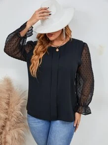 Mulvari 大碼圓點荷葉袖襯衫 - 黑色 - 查看 5