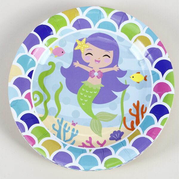 

10pcs Mermaid Print Disposable Plate, Multicolor