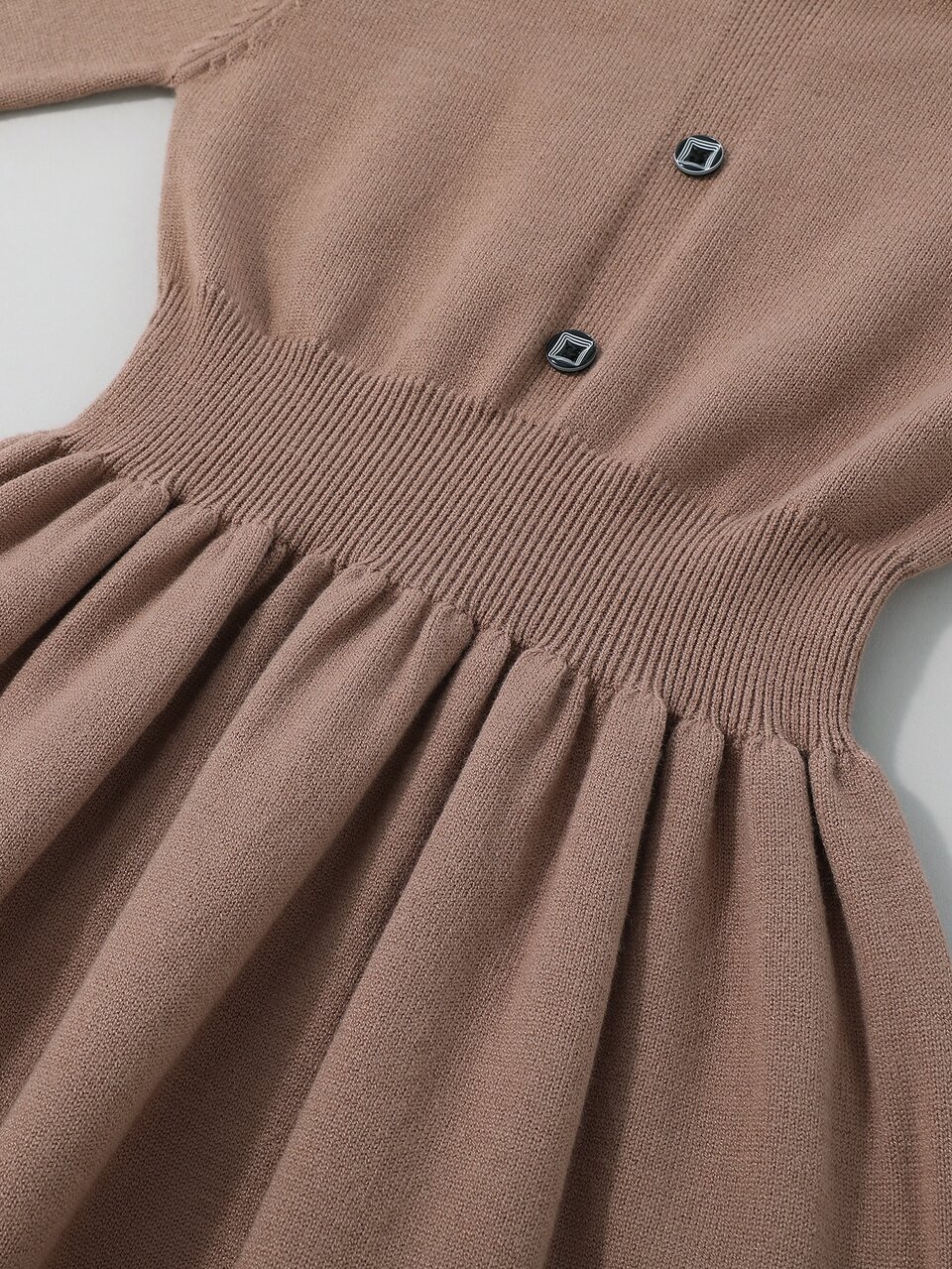 Tween Girls' Knitted Sweater Dress With Collar Patchwork, Striped Hem And Elastic Waist