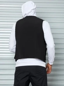 AXEPEAK Loose-Fit Men's Zipper Flap Pocket Casual Vest Jacket, For Fall Winter - Black - View 2