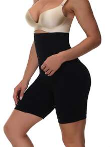 Shorts de fajas unicolor de talle alto - Negro - Ver 1