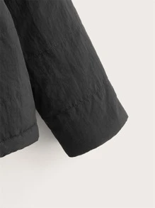 SHEIN Tween Girl Solid Zip Up Padded Coat - Black - View 3