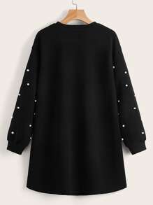SHEIN LUNE Drop Shoulder Pearls Beaded Dress - Black - View 2